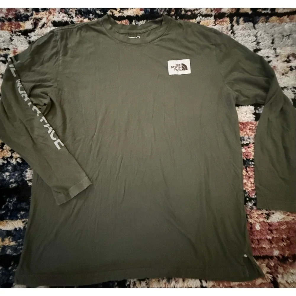 The North Face Mens XXL Olive Green Long Sleeve Box Logo Graphic T-Shirt
